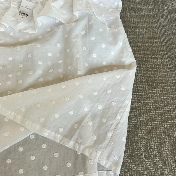 Ann Taylor White Swiss Dot Ruffle Sleeve Top Size M 100% Cotton Blouse NWT - Picture 5 of 12